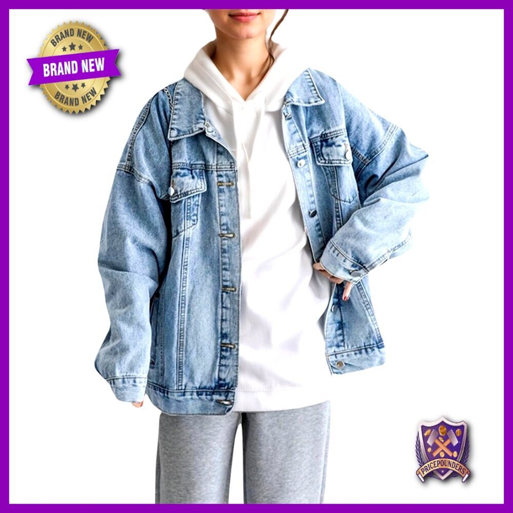Oversized Denim Jacket Boyfriend Fit Loose Shacket Trendy Trucker Coat